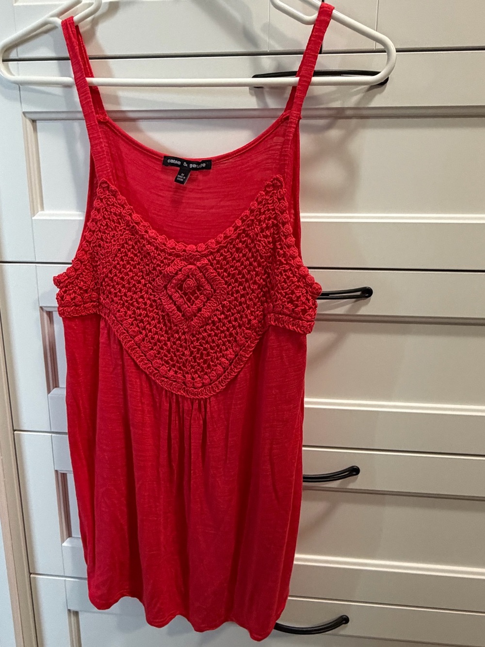 Cable & Gauge red crocheted scoop neck cami